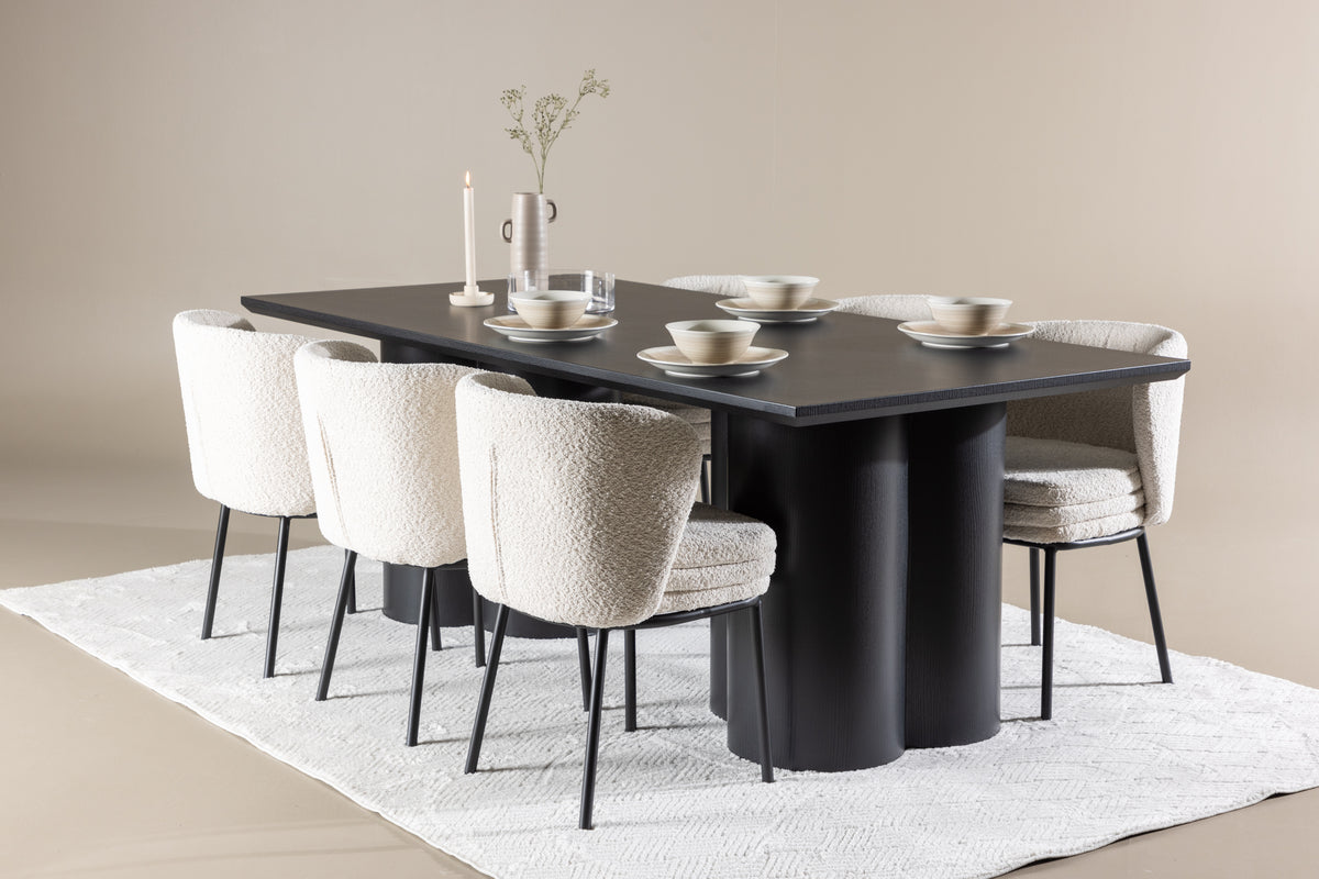Dining Chair 2-pack White + Rectangular Dining Table 100 x 210 Black