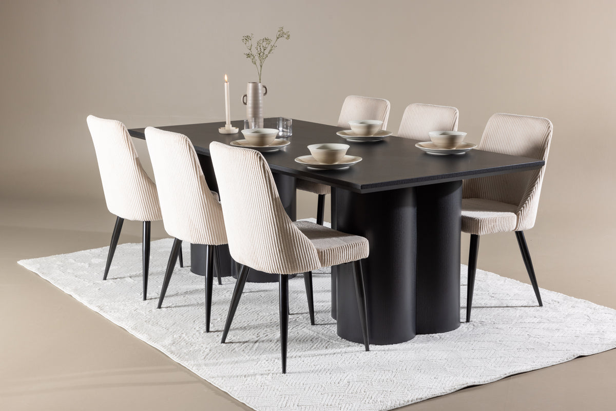 Dining Chair 2-pack Beige + Rectangular Dining Table 100 x 210 Black