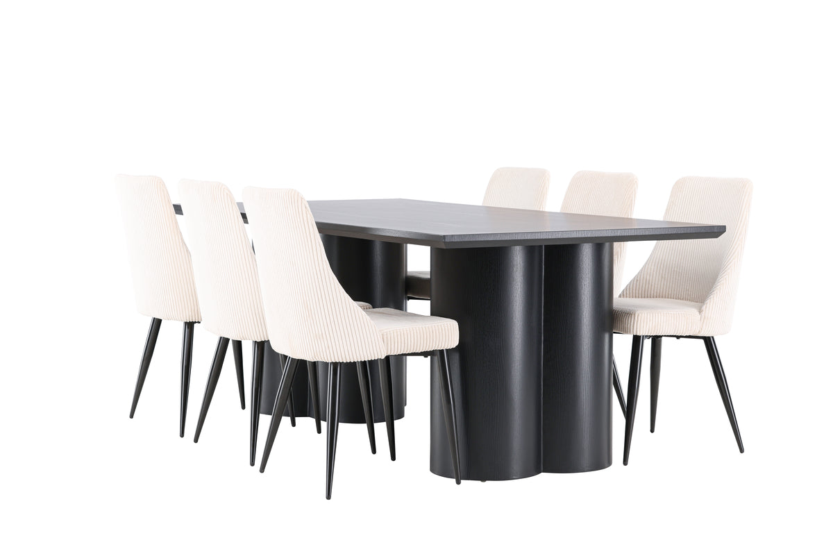 Dining Chair 2-pack Beige + Rectangular Dining Table 100 x 210 Black