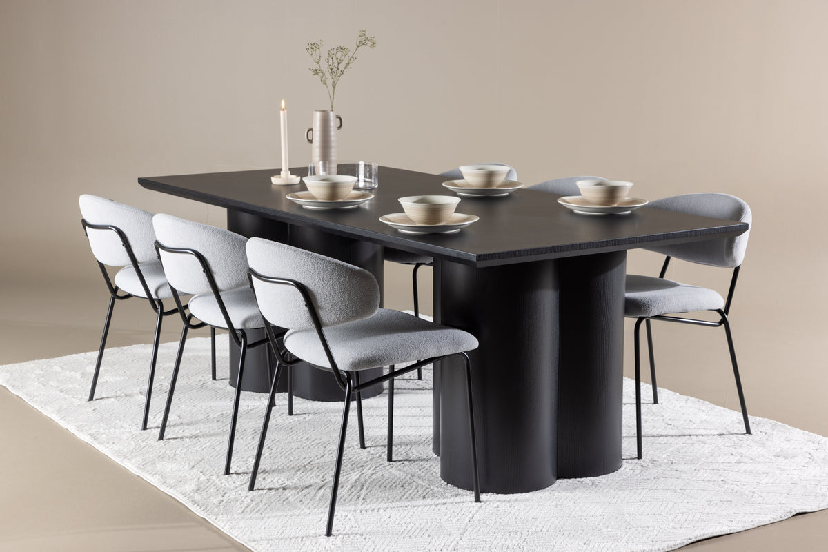 Rectangular Dining Table 100 x 210 Black + Dining Chair 2-pack Blue