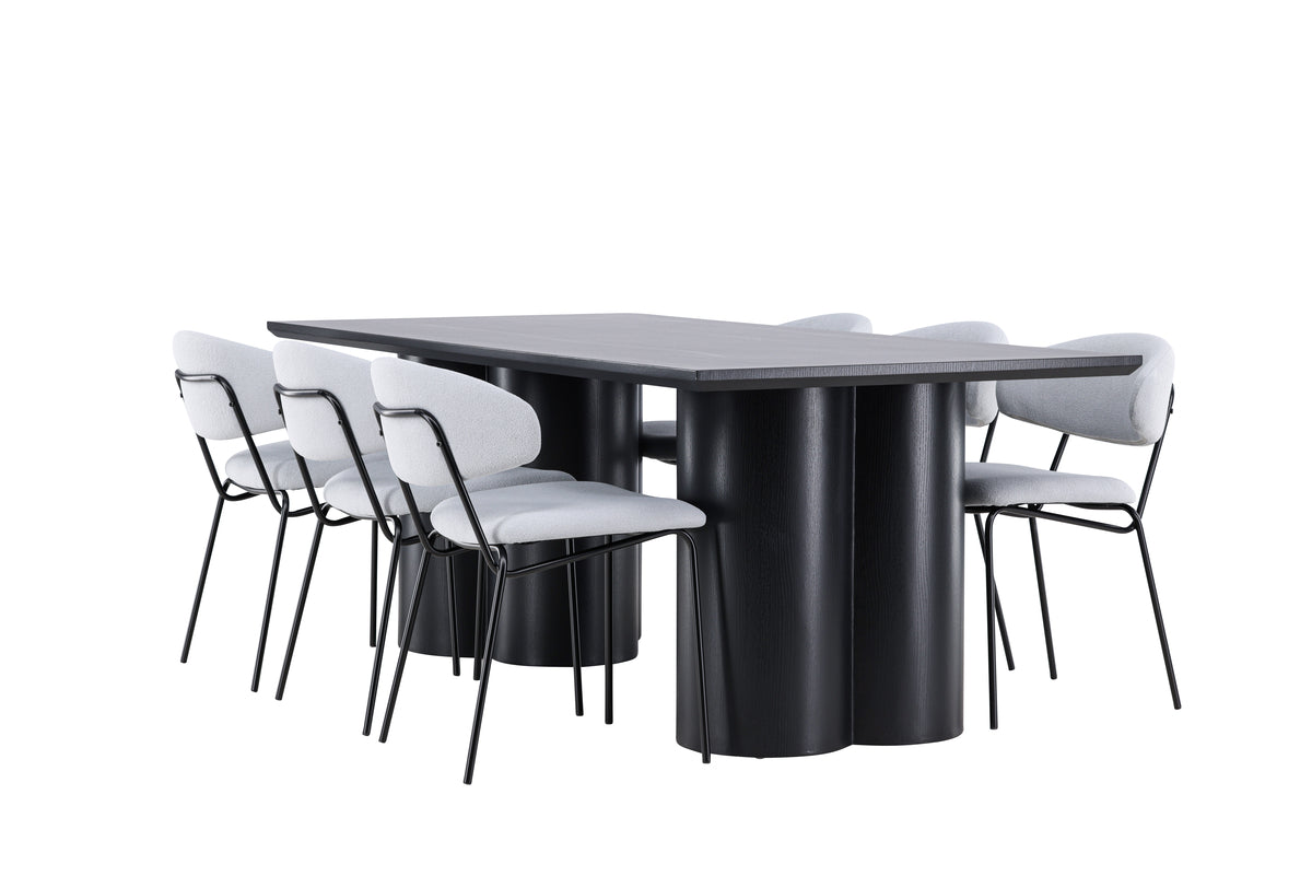 Rectangular Dining Table 100 x 210 Black + Dining Chair 2-pack Blue
