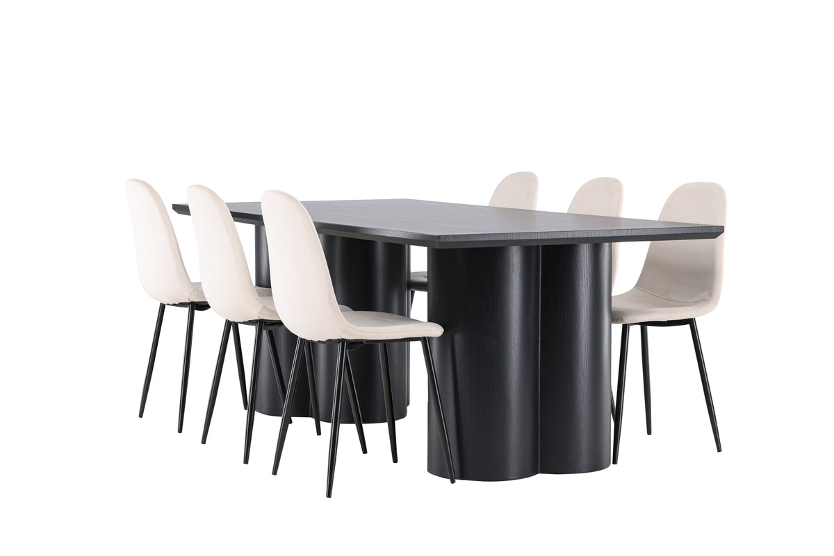 Dining Chair 2-pack Beige + Rectangular Dining Table 100 x 210 Black