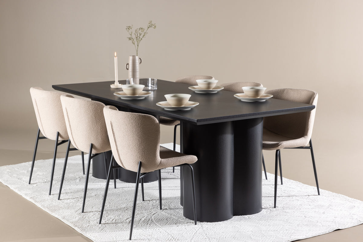 Dining Chair 2-pack Beige + Rectangular Dining Table 100 x 210 Black