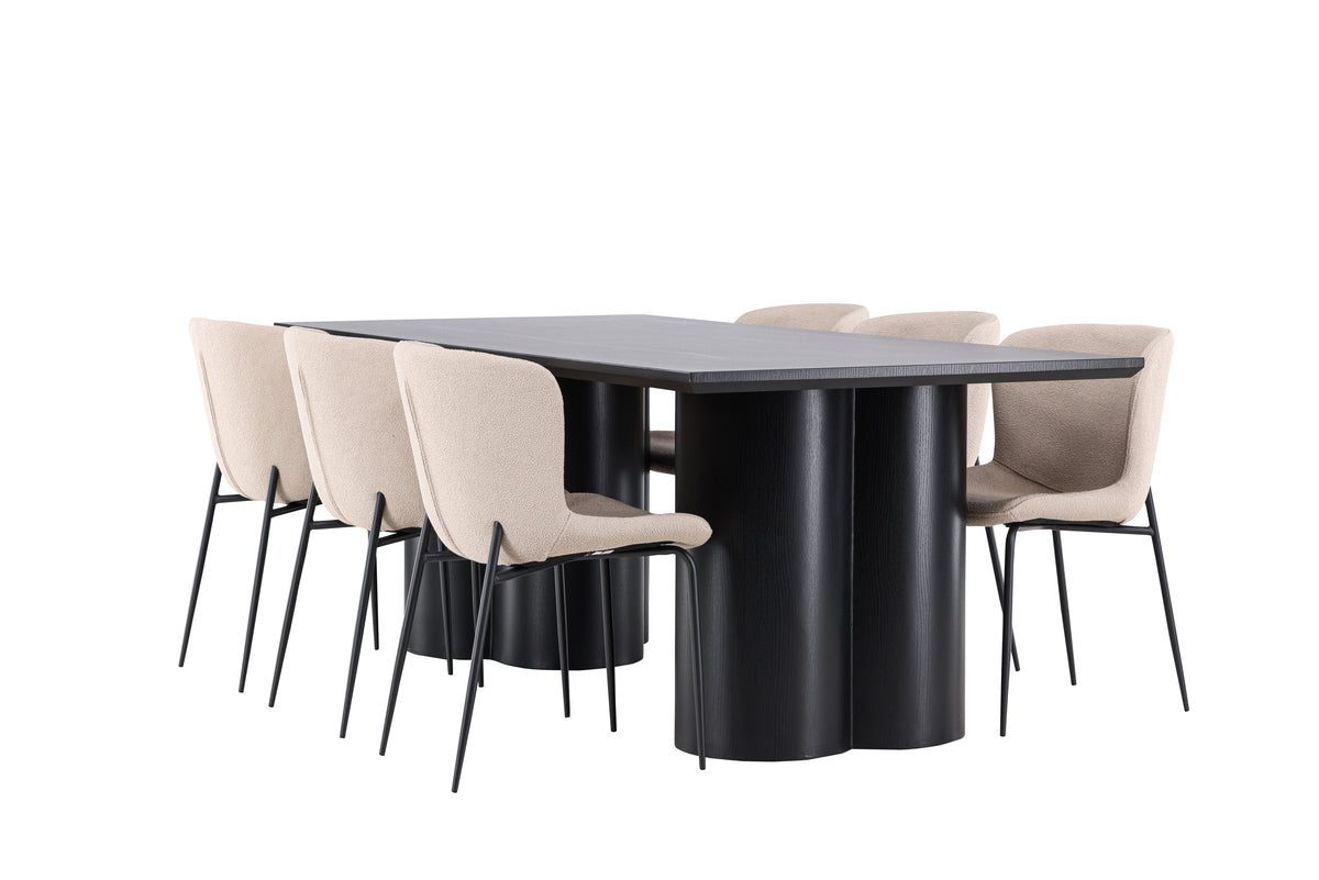 Dining Chair 2-pack Beige + Rectangular Dining Table 100 x 210 Black