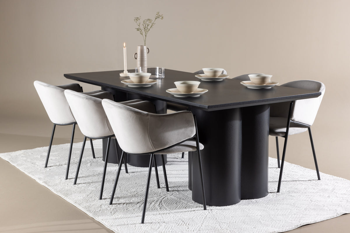 Dining Chair 2-pack Grey + Rectangular Dining Table 100 x 210 Black