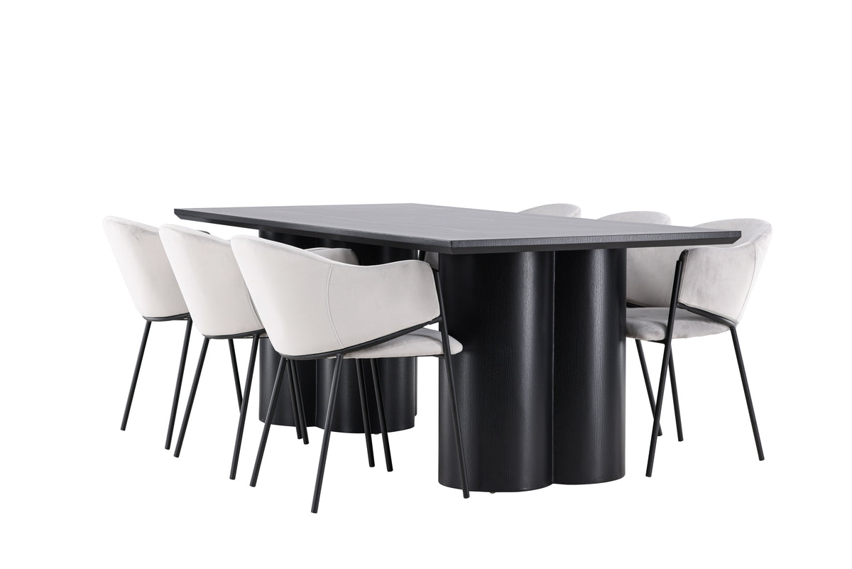Dining Chair 2-pack Grey + Rectangular Dining Table 100 x 210 Black