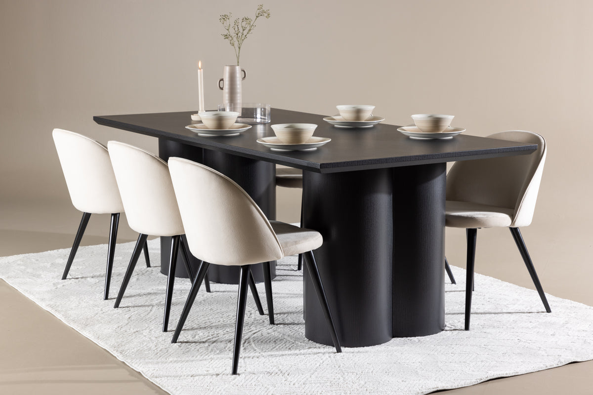 Dining Chair 2-pack Beige + Rectangular Dining Table 100 x 210 Black