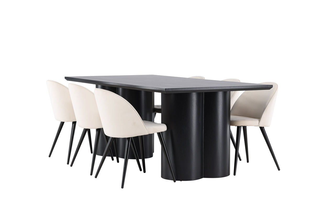 Dining Chair 2-pack Beige + Rectangular Dining Table 100 x 210 Black
