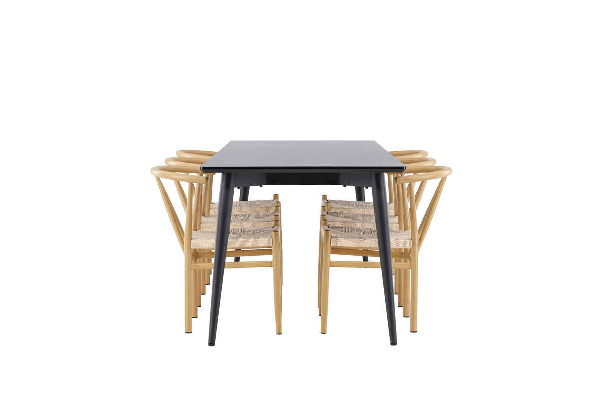 Dining Chair Beige + Rectangular Dining Table 85 x 230 Black