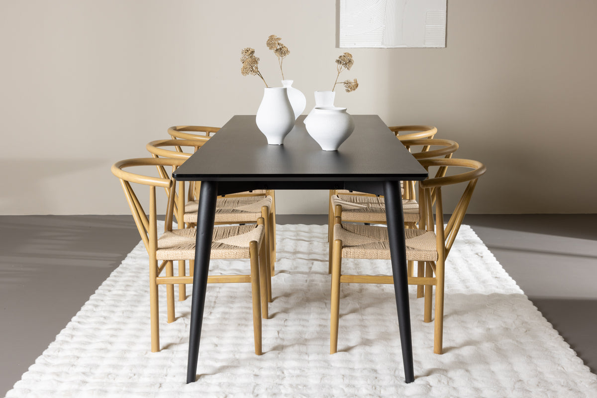 Dining Chair Beige + Rectangular Dining Table 85 x 230 Black