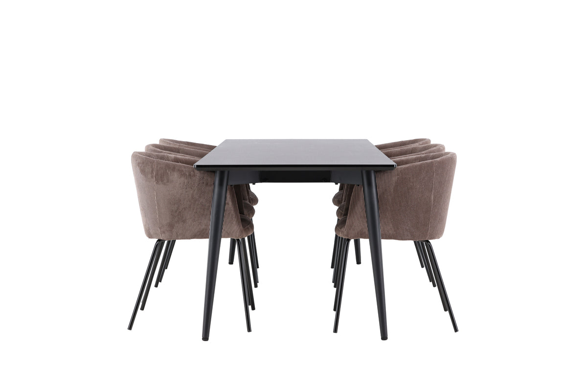 Dining Chair Brown + Rectangular Dining Table 85 x 230 Black