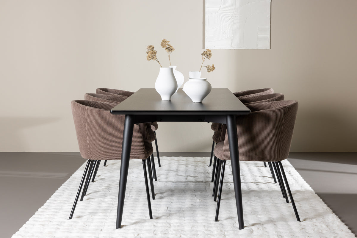 Dining Chair Brown + Rectangular Dining Table 85 x 230 Black