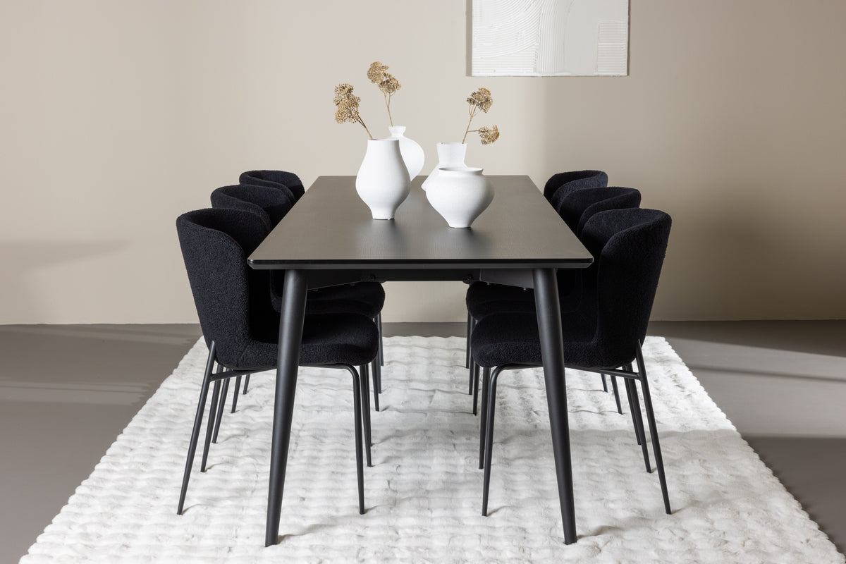 Dining Chair 2-pack Black + Rectangular Dining Table 85 x 230 Black
