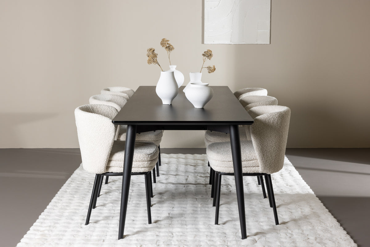 Dining Chair 2-pack White + Rectangular Dining Table 85 x 230 Black
