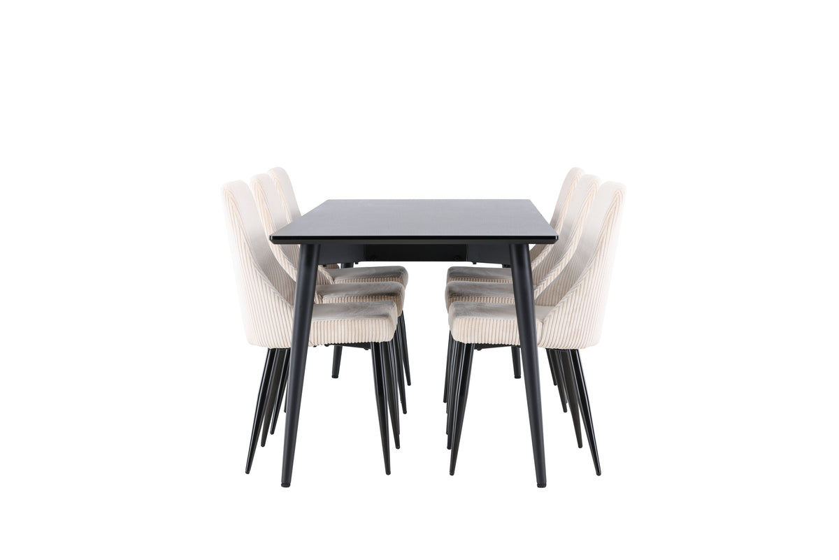 Dining Chair 2-pack Beige + Rectangular Dining Table 85 x 230 Black