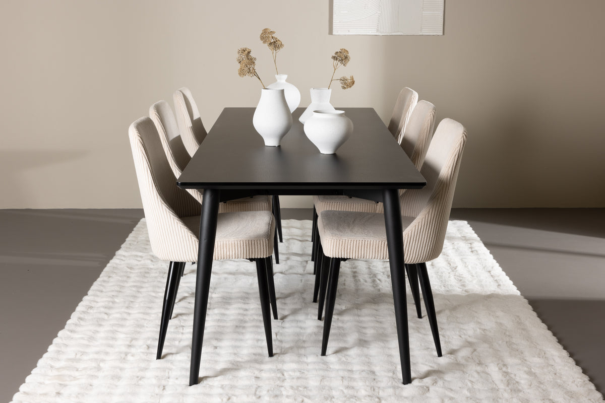 Dining Chair 2-pack Beige + Rectangular Dining Table 85 x 230 Black