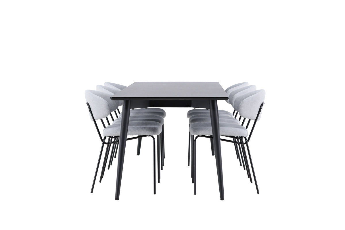 Rectangular Dining Table 85 x 230 Black + Dining Chair 2-pack Blue