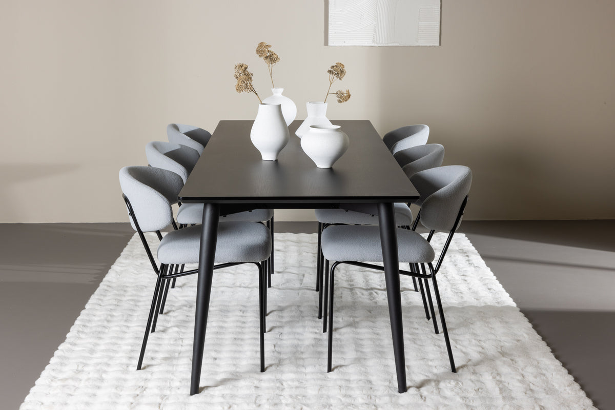 Rectangular Dining Table 85 x 230 Black + Dining Chair 2-pack Blue