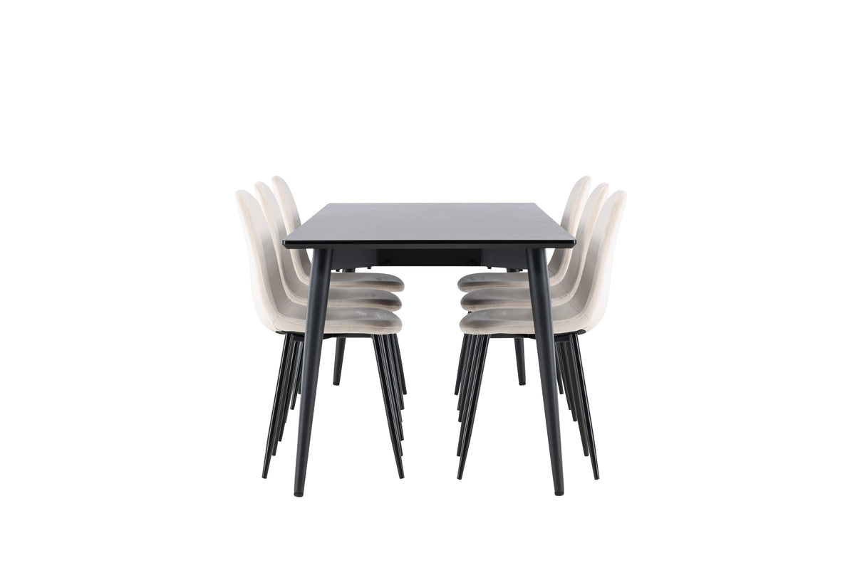 Dining Chair 2-pack Beige + Rectangular Dining Table 85 x 230 Black