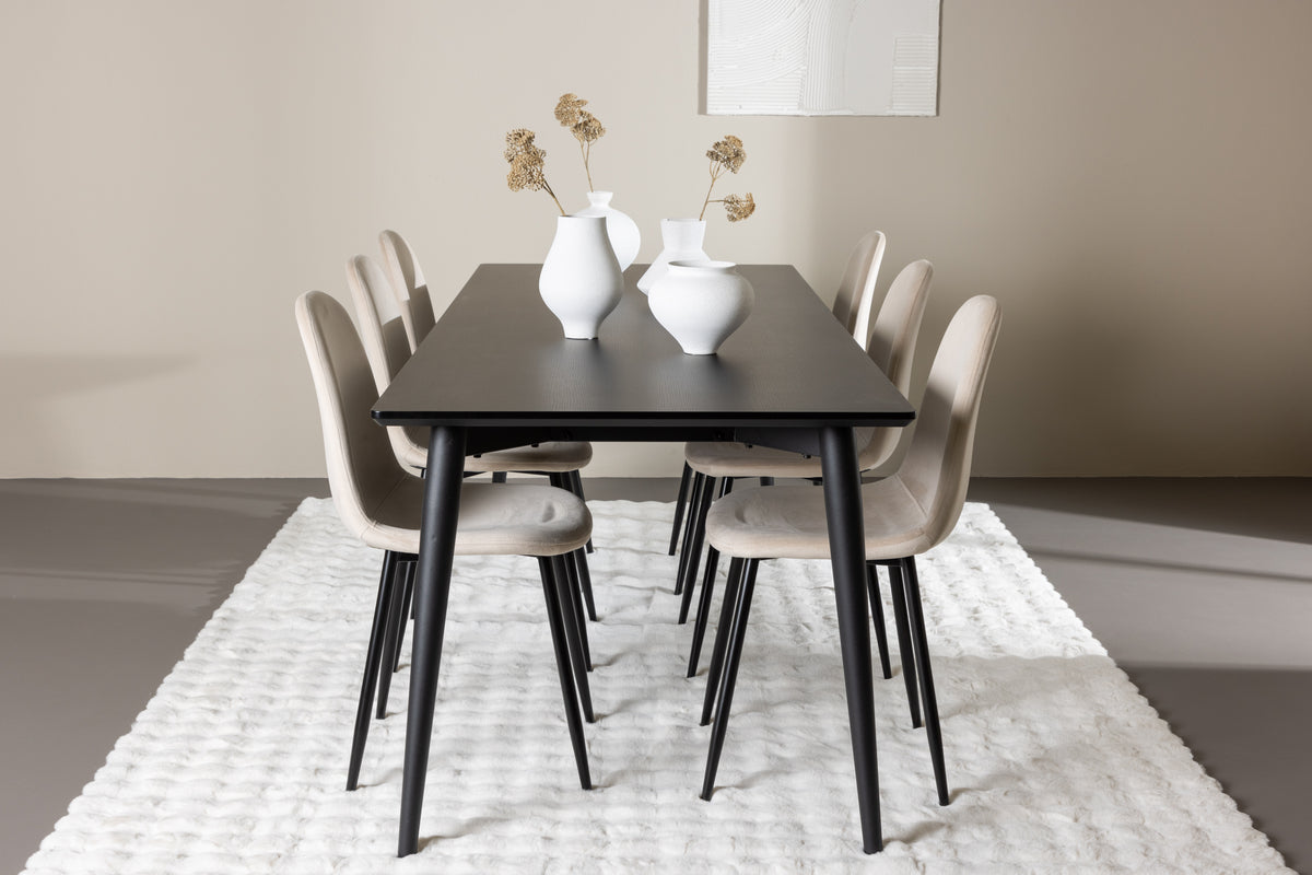 Dining Chair 2-pack Beige + Rectangular Dining Table 85 x 230 Black