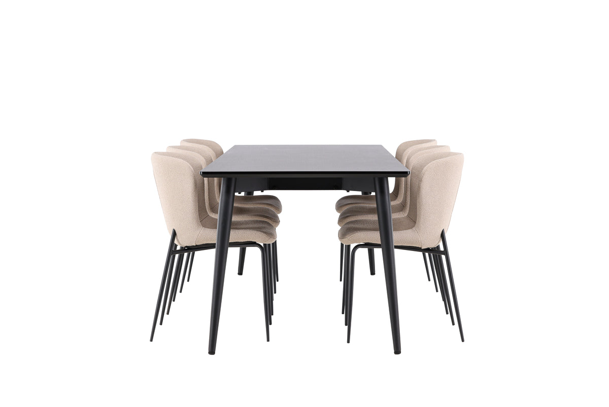 Dining Chair 2-pack Beige + Rectangular Dining Table 85 x 230 Black