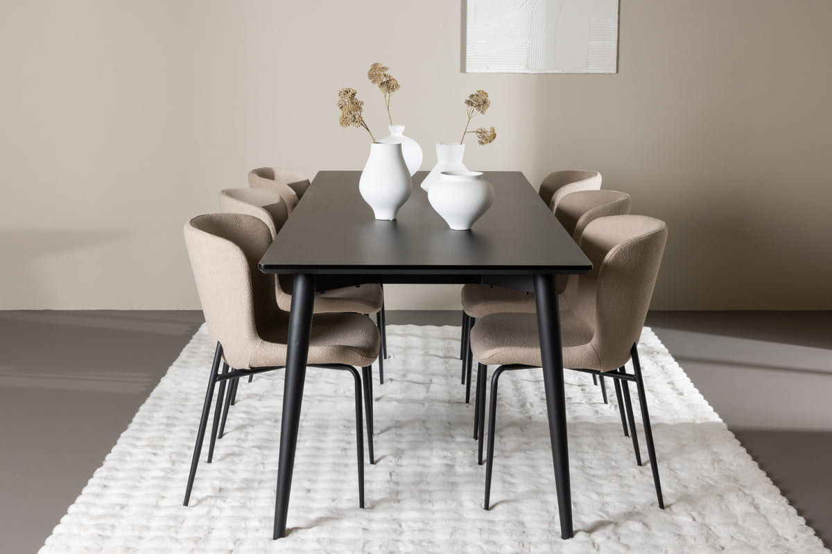 Dining Chair 2-pack Beige + Rectangular Dining Table 85 x 230 Black