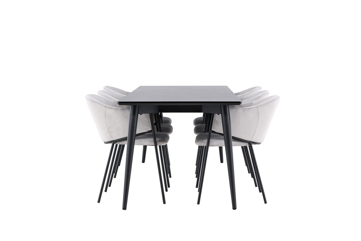 Dining Chair 2-pack Grey + Rectangular Dining Table 85 x 230 Black
