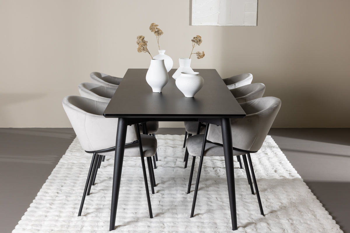 Dining Chair 2-pack Grey + Rectangular Dining Table 85 x 230 Black