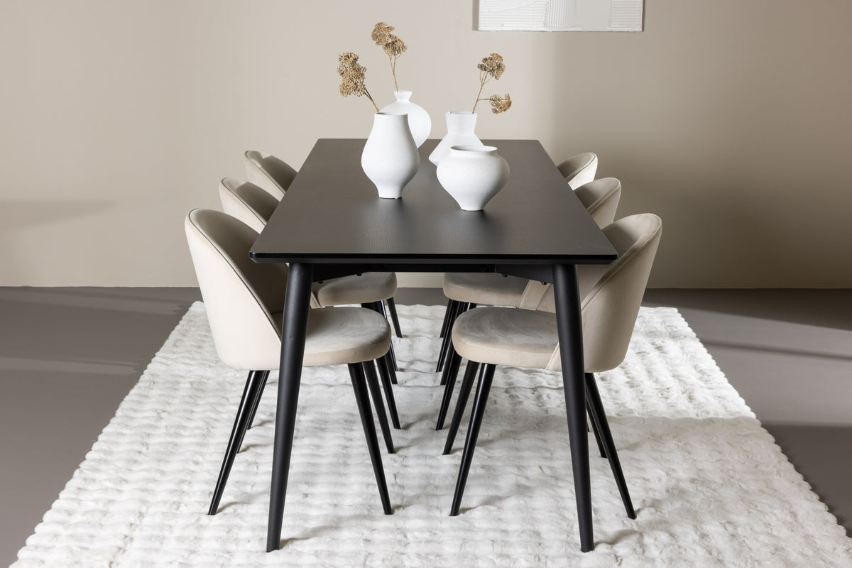 Dining Chair 2-pack Beige + Rectangular Dining Table 85 x 230 Black