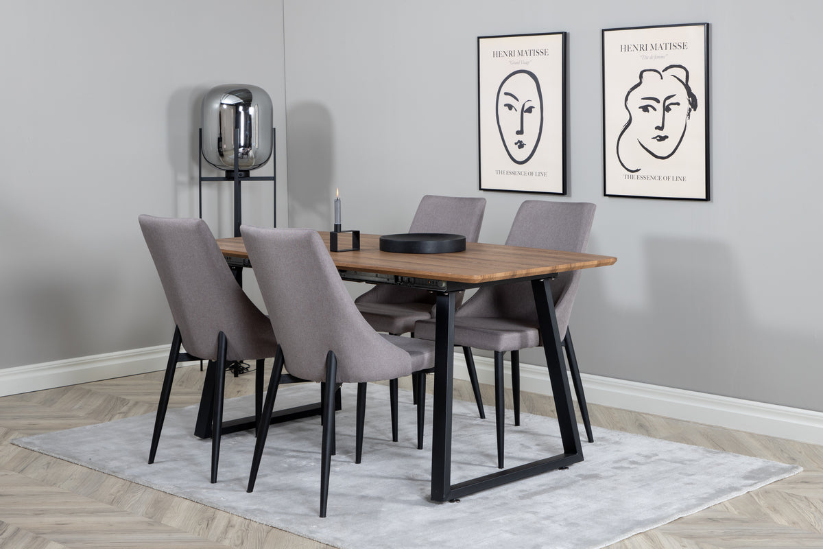 Dining Chair 2-pack Grey + Rectangular Dining Table 75 x 160 x 85 Walnut