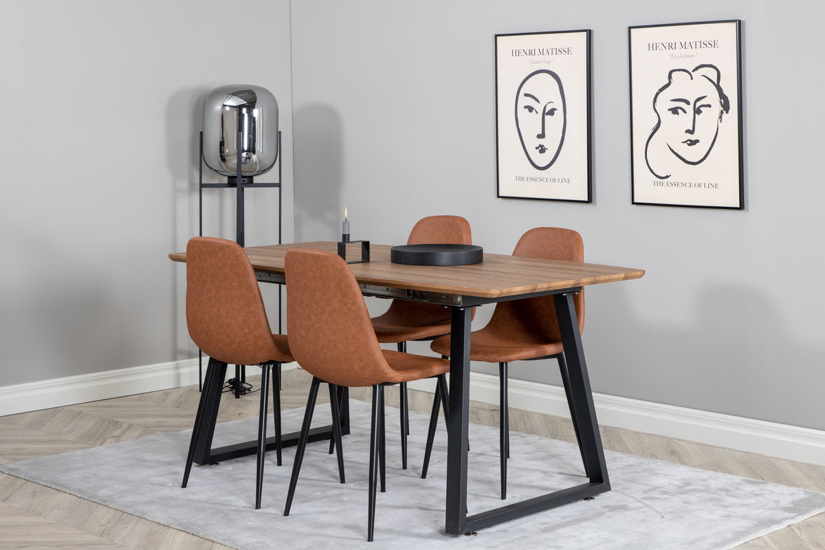 Dining Chair 2-pack Brown + Rectangular Dining Table 75 x 160 x 85 Walnut