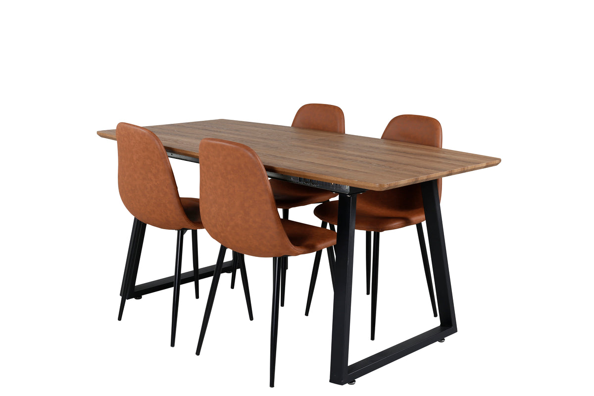 Dining Chair 2-pack Brown + Rectangular Dining Table 75 x 160 x 85 Walnut