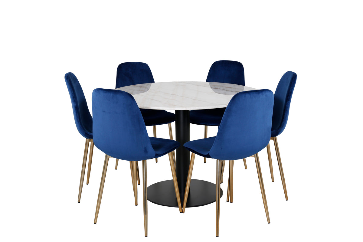 Round Dining Table ø106 White + Dining Chair 2-pack Blue