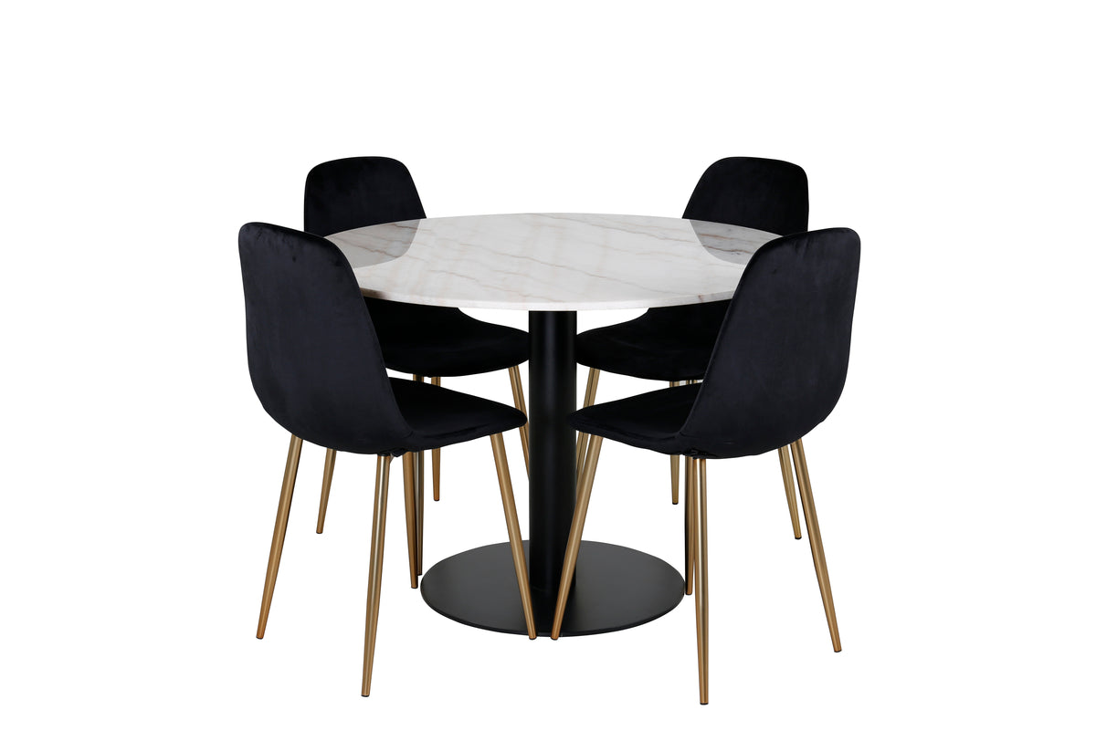 Round Dining Table ø106 White + Dining Chair 2-pack Black