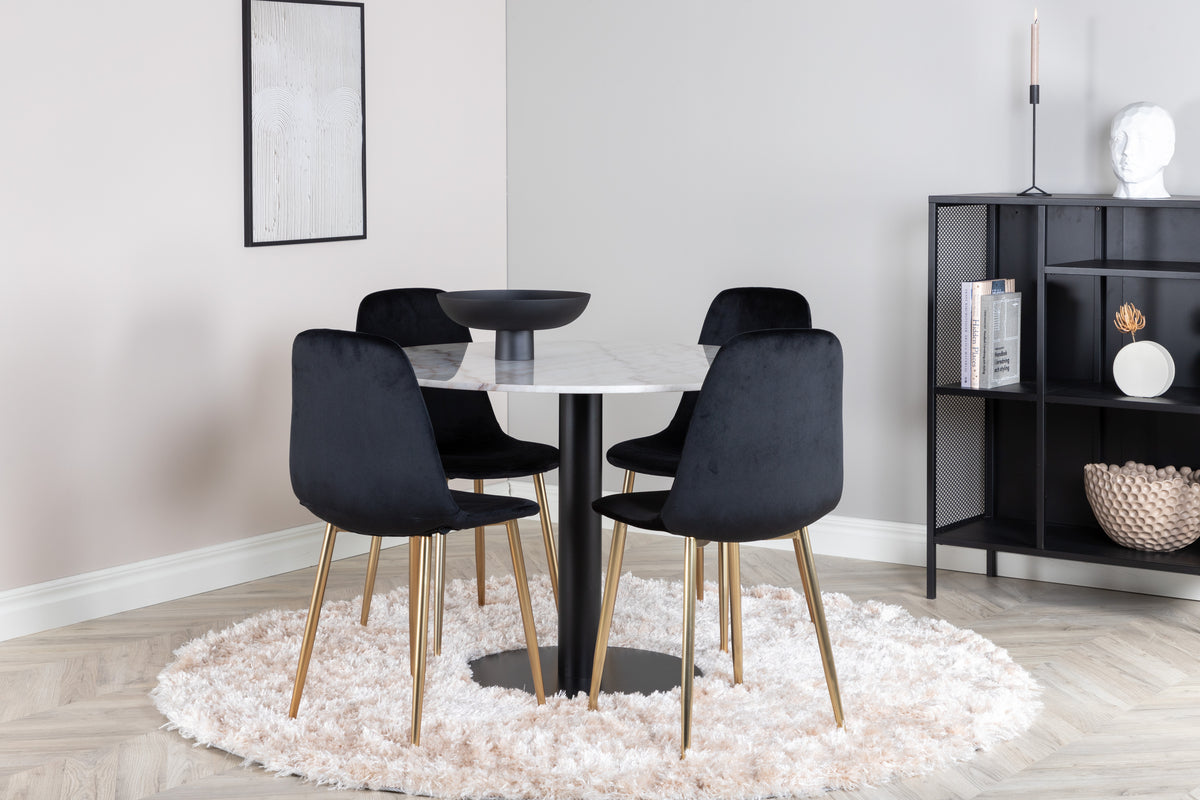 Round Dining Table ø106 White + Dining Chair 2-pack Black