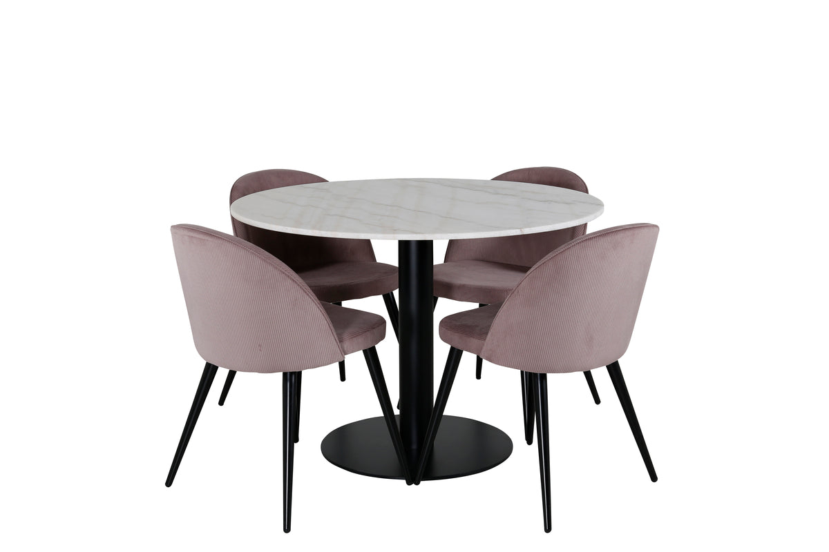 Round Dining Table ø106 White + Dining Chair 2-pack Dusty Pink