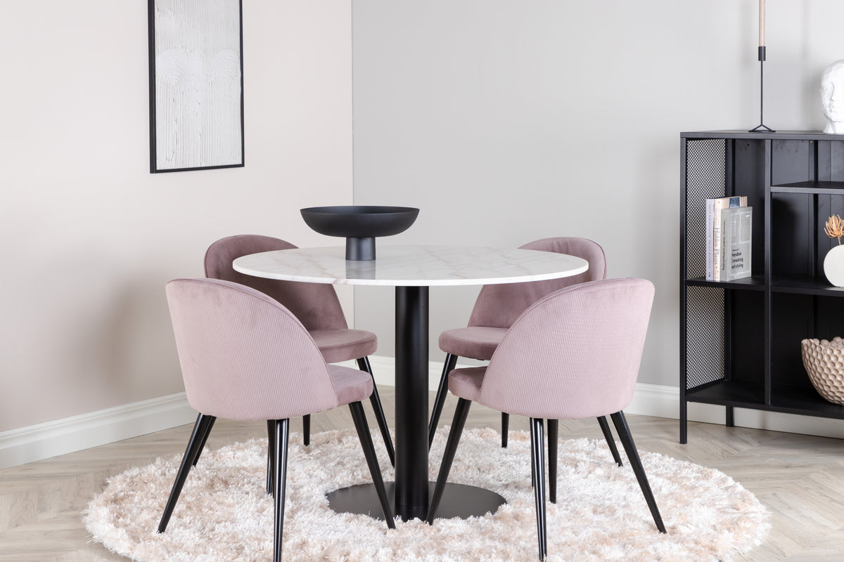 Round Dining Table ø106 White + Dining Chair 2-pack Dusty Pink