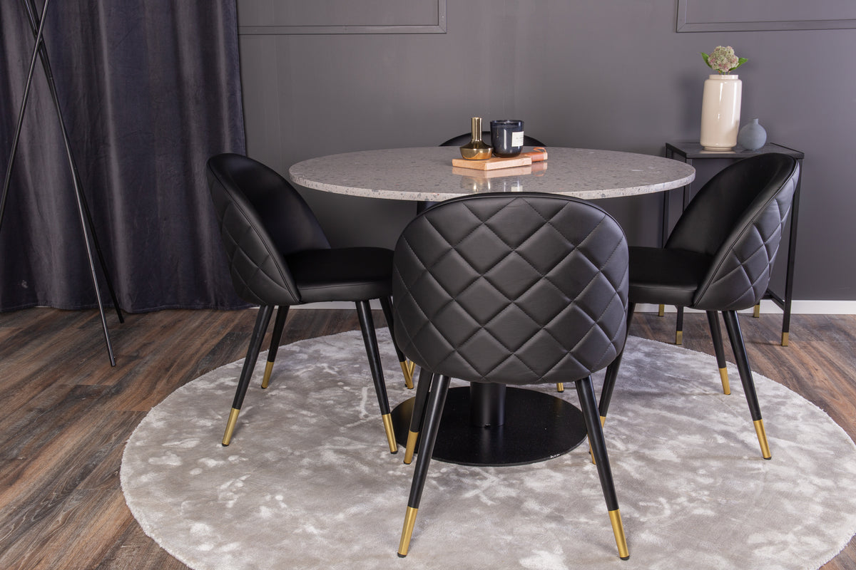 Ronde Eettafel ø106 cm Grijs + Eetkamerstoelen (4-stuks) Zwart