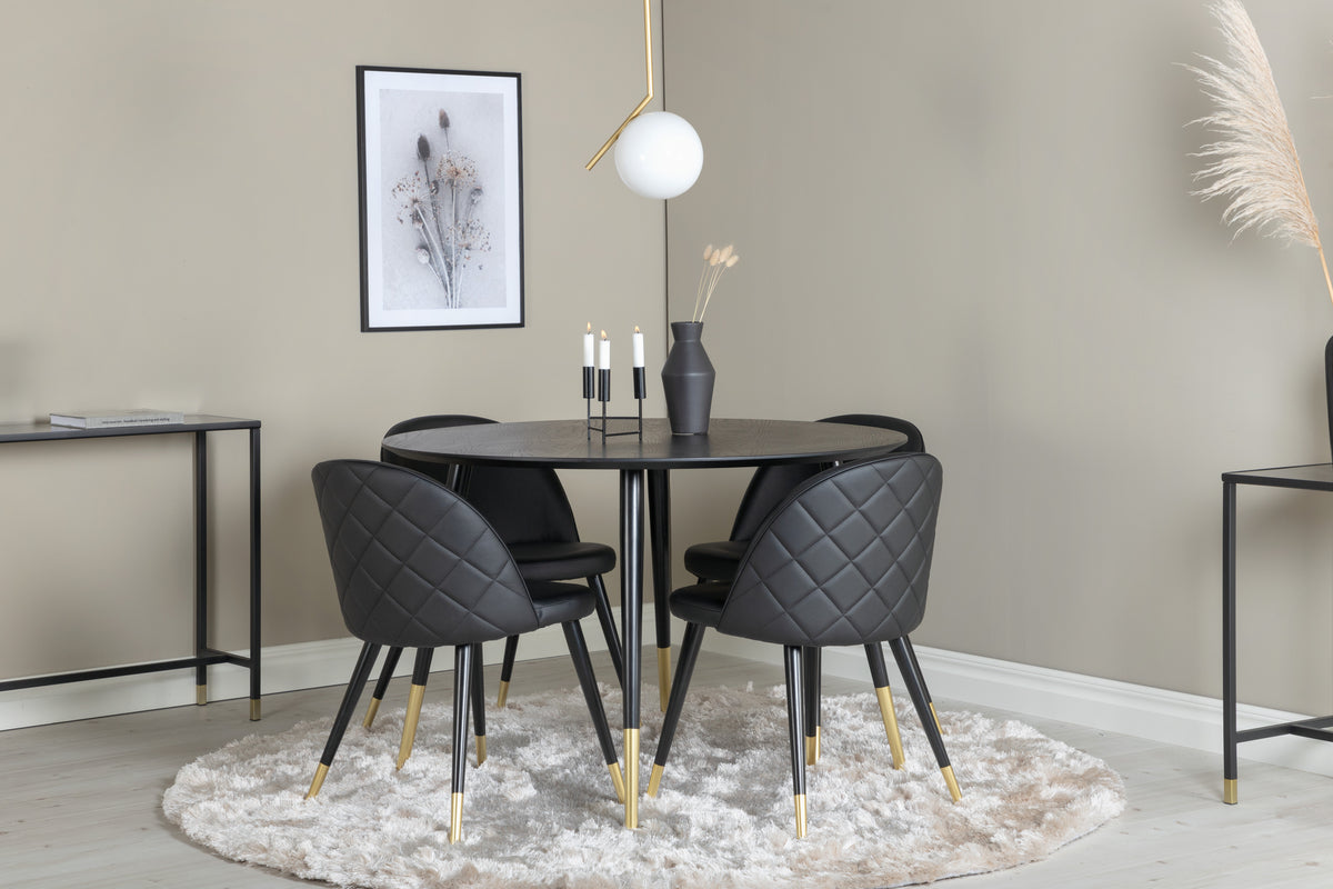 Ronde Eettafel ø115 cm Zwart + Eetkamerstoelen (4-stuks) Zwart