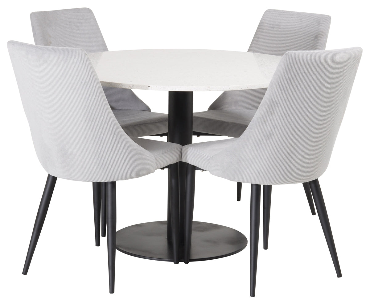 Ronde Eetkamerset – Ronde Eettafel + 4 Witte Eetkamerstoelen