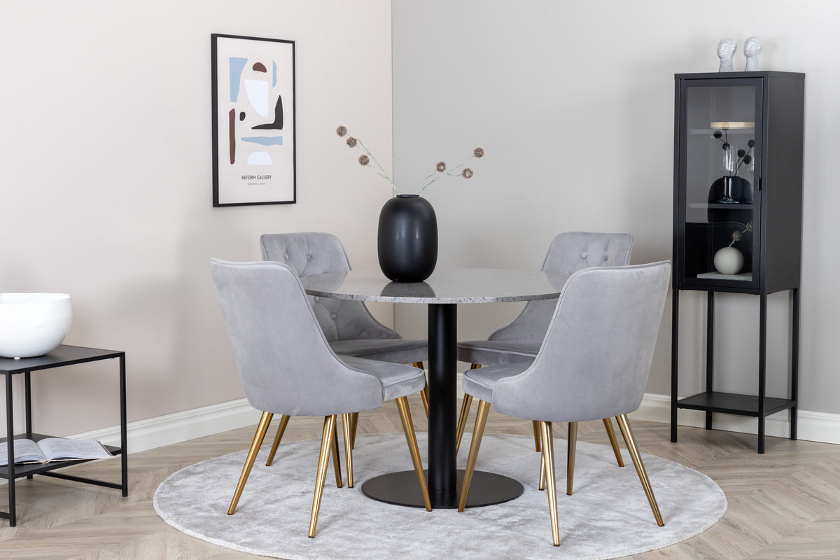 Ronde Eettafel ø106 cm Grijs + Eetkamerstoelen 4 stuks Grijs