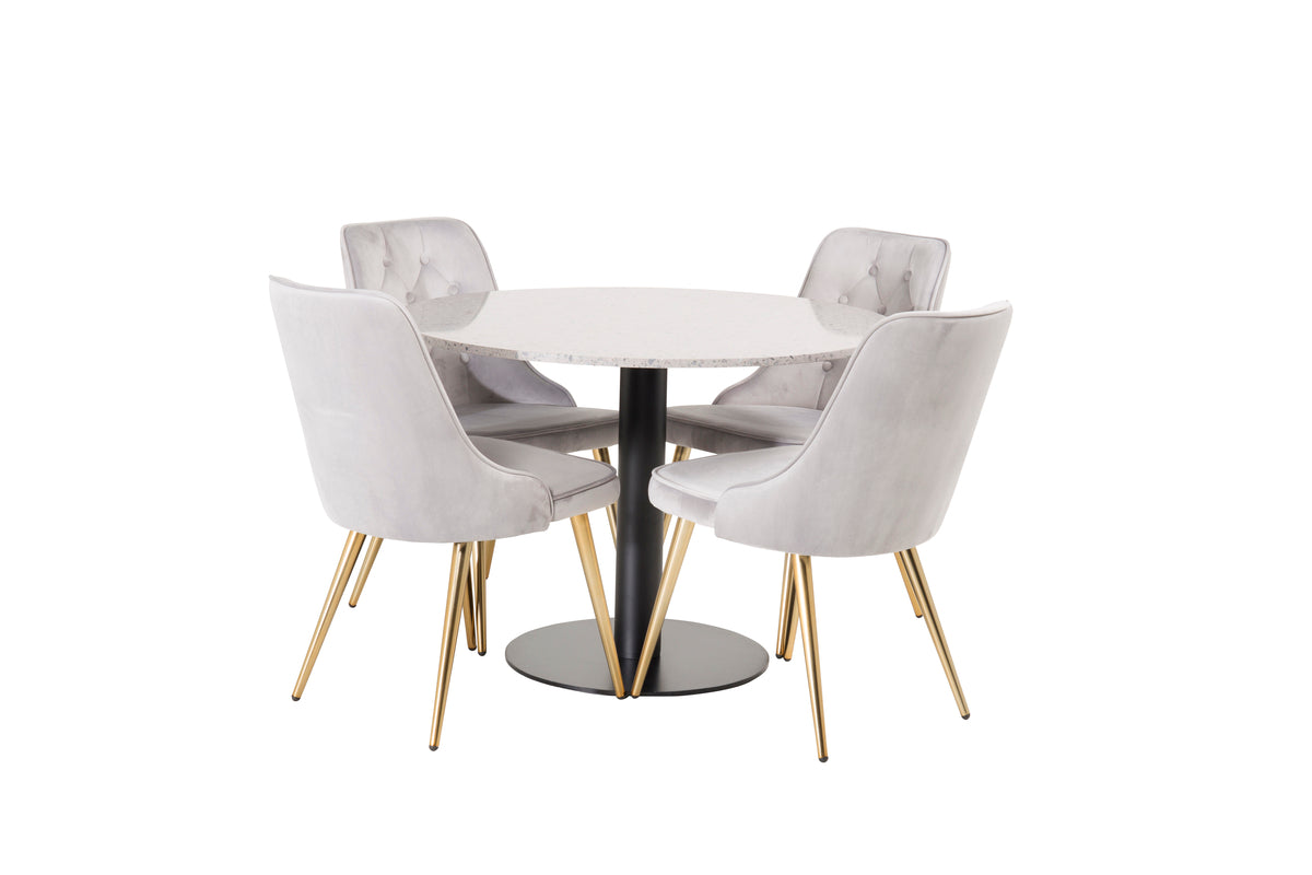 Ronde Eettafel ø106 cm Grijs + Eetkamerstoelen 4 stuks Grijs