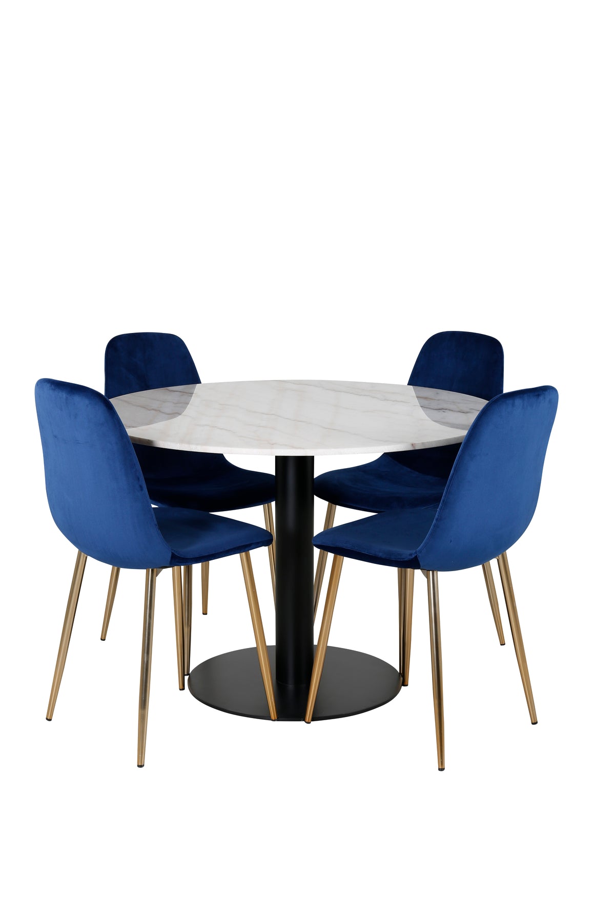 Round Dining Table ø106 White + Dining Chair 2-pack Blue